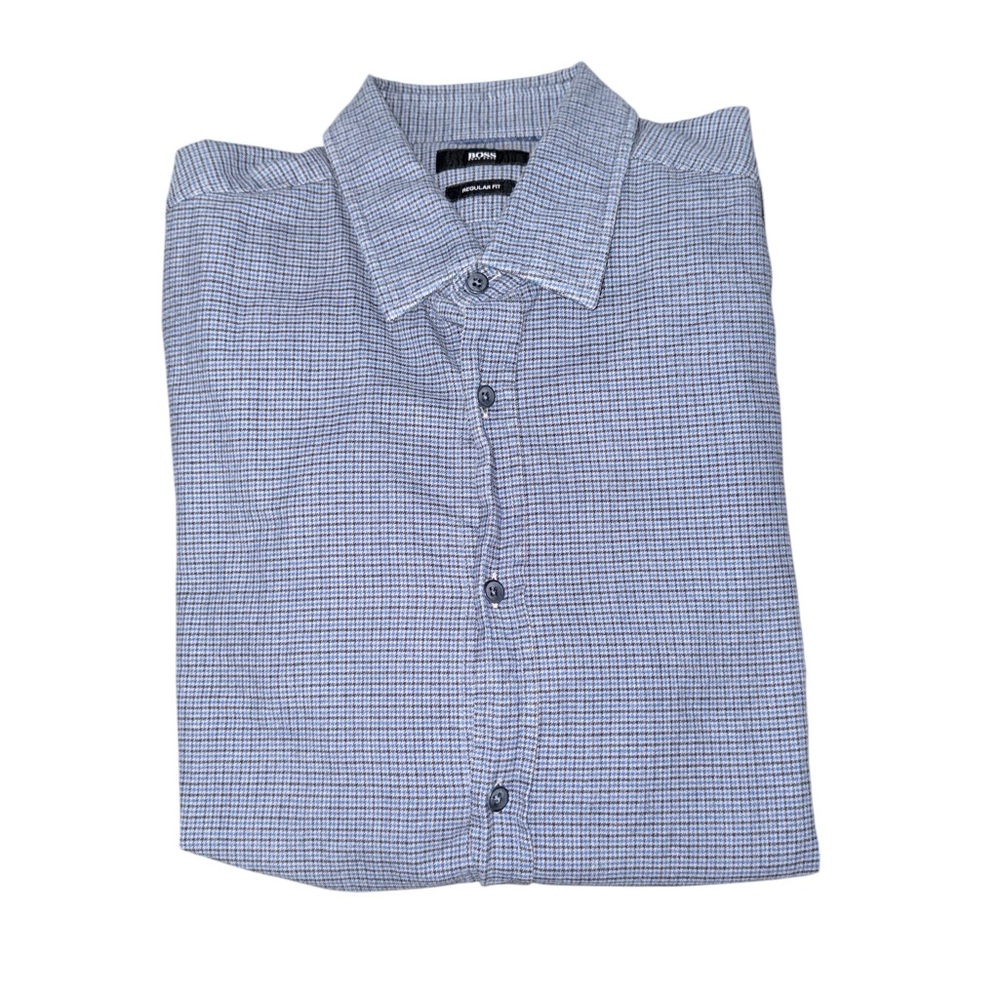Boss Hugo Boss Men's Button-Up Blue Patterned Shirt Size Large
